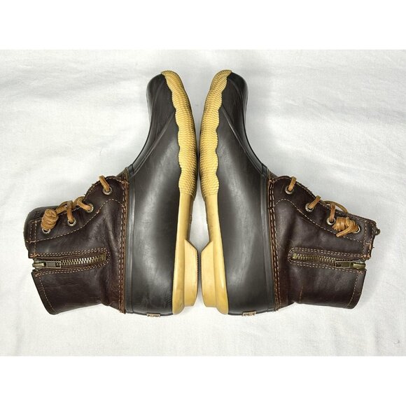 Sperry Saltwater Duck Boots Womens Size 6.5 Brown Leather Rubber Side Zip - Picture 5 of 13